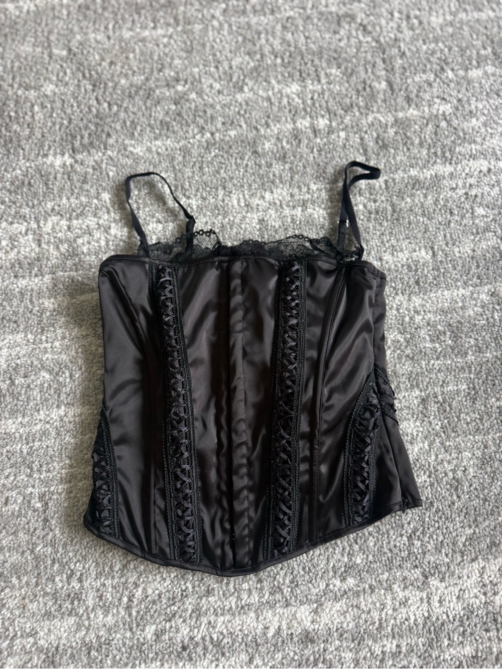 I.AM.GIA Black Satin Lace-Trim Corset Cami